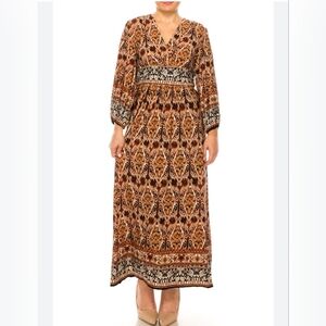 Studio One Long Midi/Maxi Bohemian Dress 3/4 Sleeve Burgundy, Tan, Black…